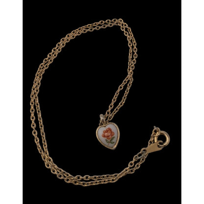 Coquette Vintage Avon Floral Heart Necklace Gold Tone Rose Pendant Dainty Romantic