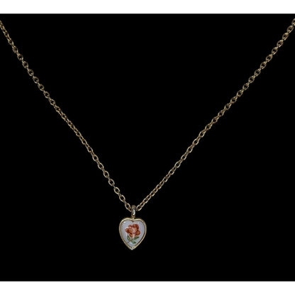 Coquette Vintage Avon Floral Heart Necklace Gold Tone Rose Pendant Dainty Romantic