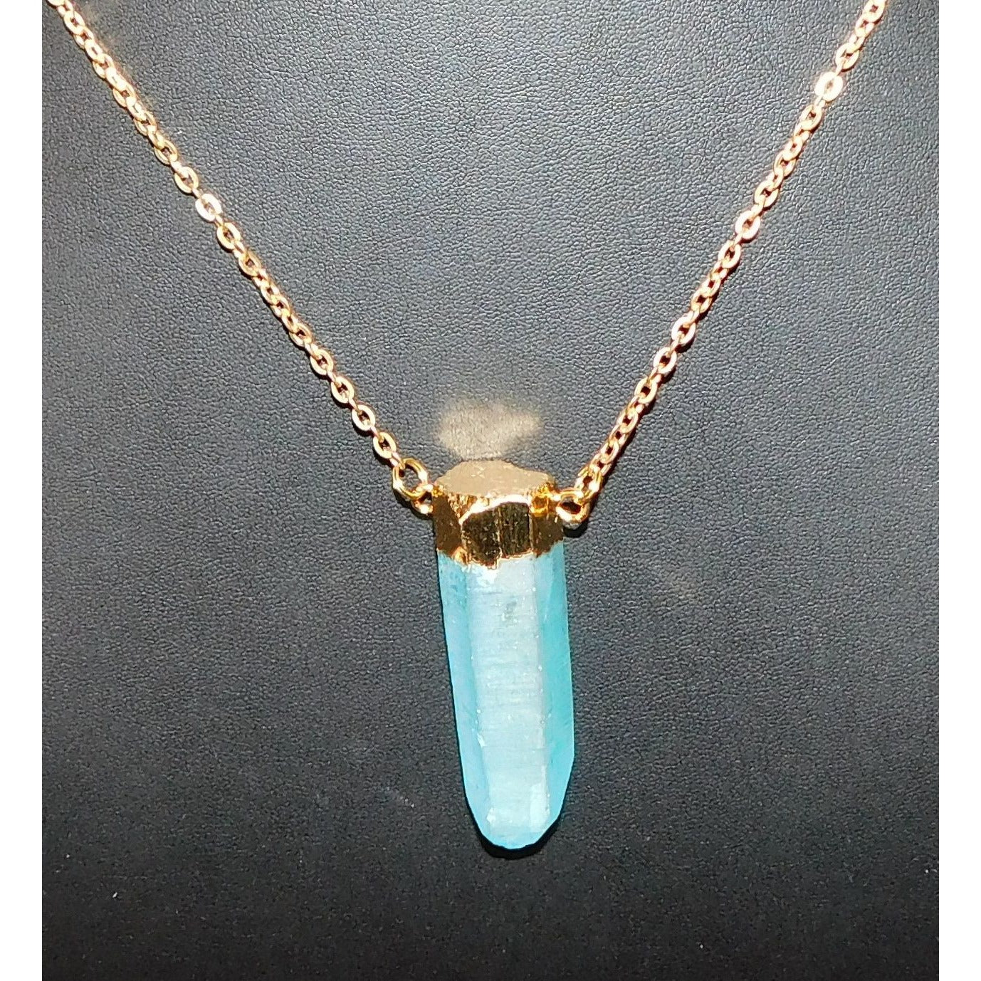 Beljoy Quartz Pillar Necklace With Blue Frost Finish And Gold Tone Cap