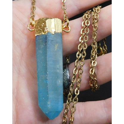 Beljoy Quartz Pillar Necklace With Blue Frost Finish And Gold Tone Cap