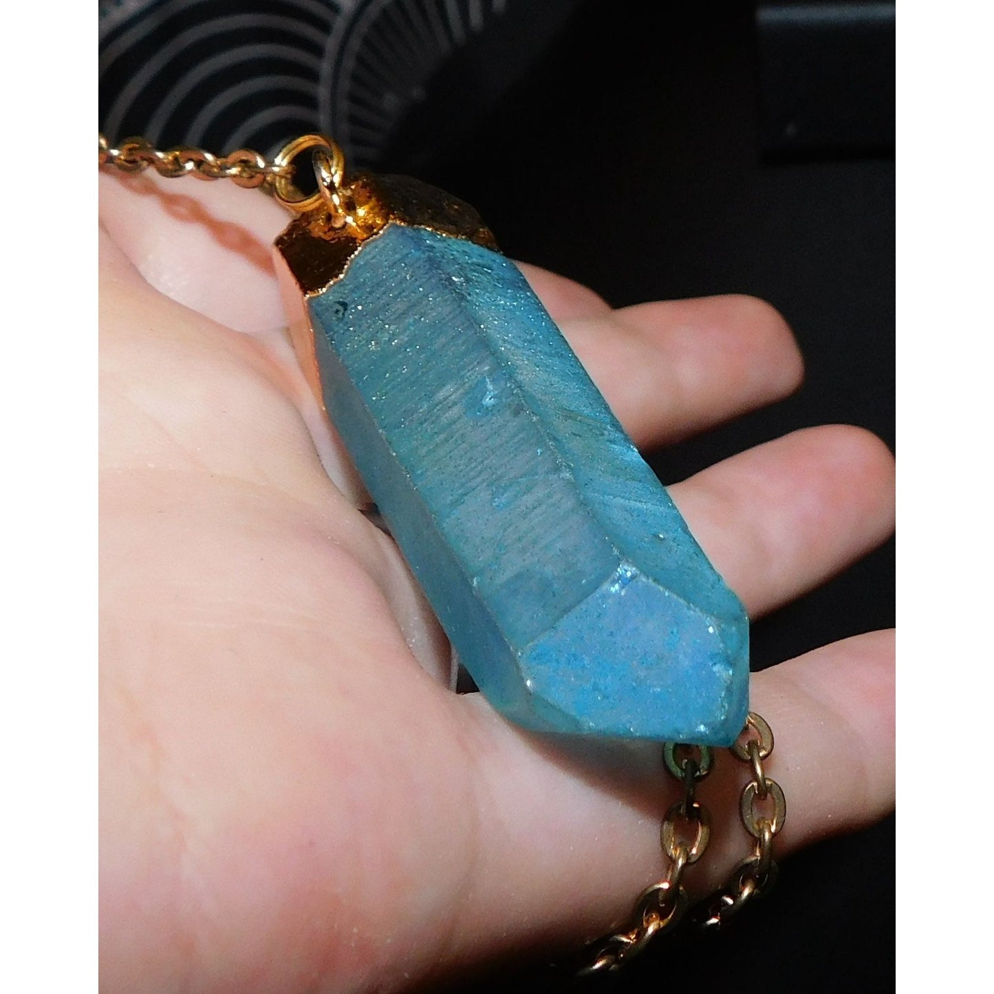 Beljoy Quartz Pillar Necklace With Blue Frost Finish And Gold Tone Cap