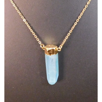 Beljoy Quartz Pillar Necklace With Blue Frost Finish And Gold Tone Cap