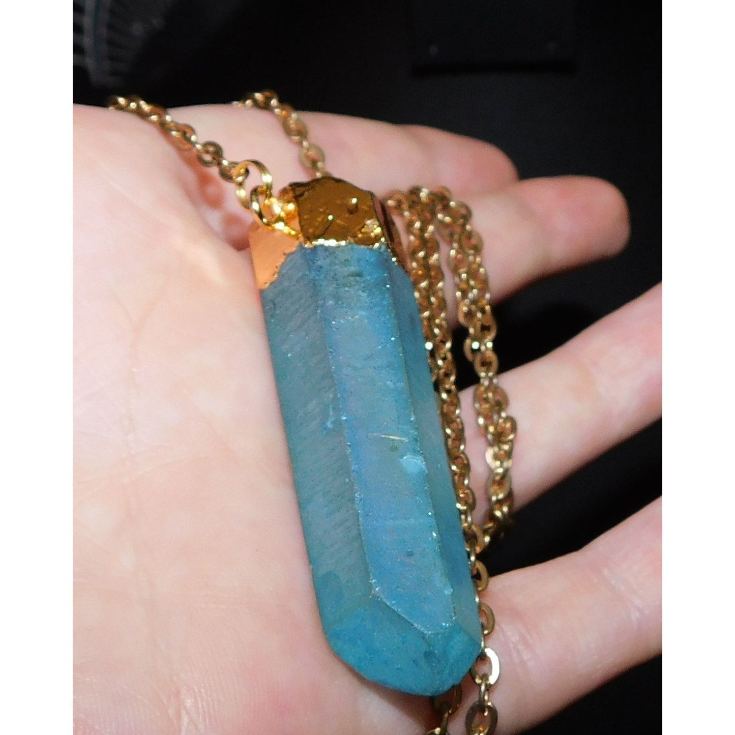 Beljoy Quartz Pillar Necklace With Blue Frost Finish And Gold Tone Cap