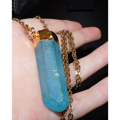 Beljoy Quartz Pillar Necklace With Blue Frost Finish And Gold Tone Cap