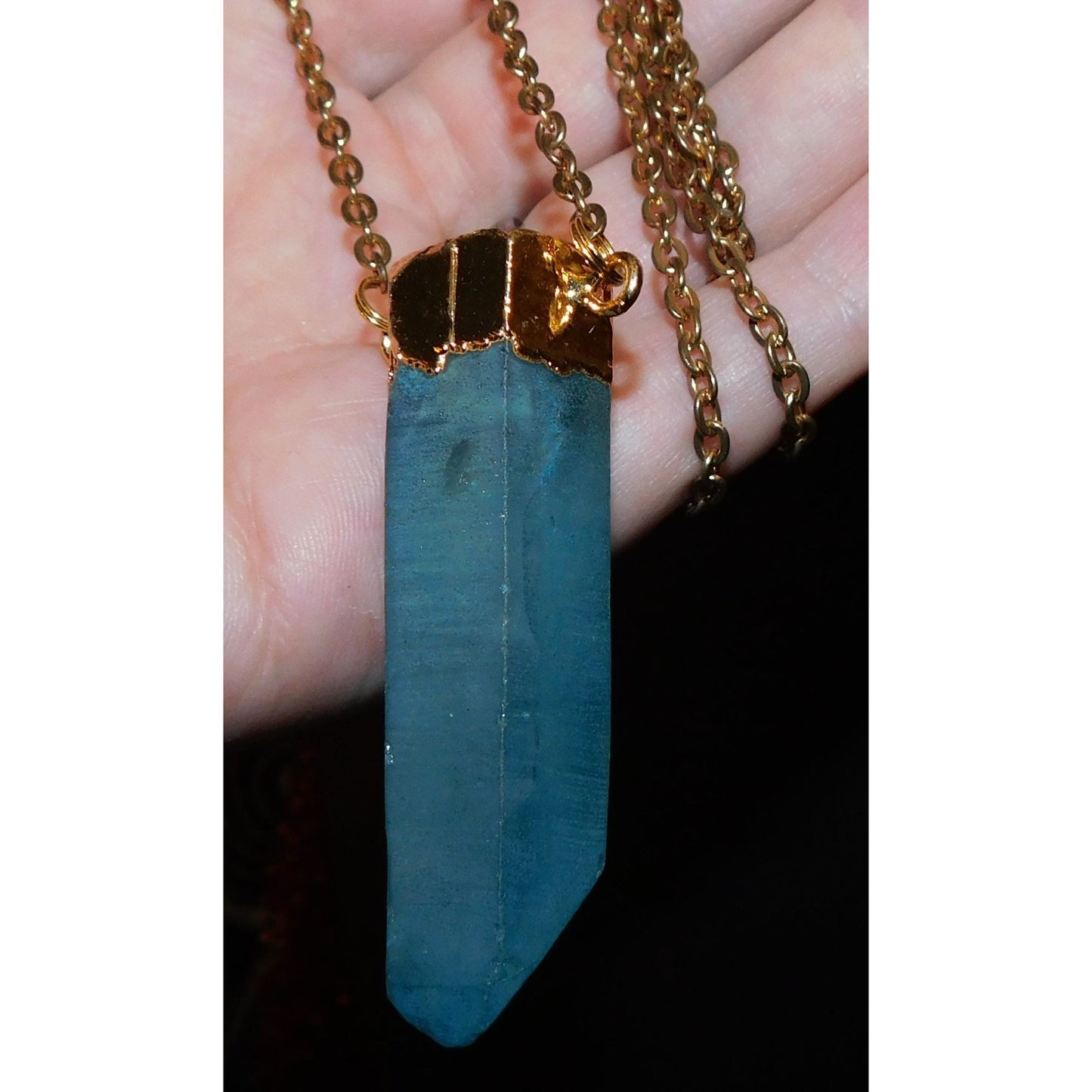 Beljoy Quartz Pillar Necklace With Blue Frost Finish And Gold Tone Cap