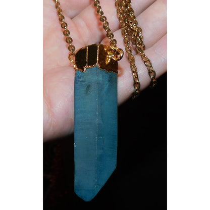 Beljoy Quartz Pillar Necklace With Blue Frost Finish And Gold Tone Cap