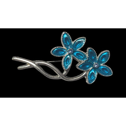 Vintage Floral Blue Gemmed Silver Tone Brooch