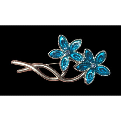 Vintage Floral Blue Gemmed Silver Tone Brooch