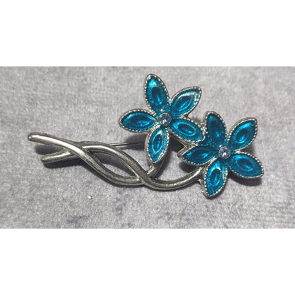 Vintage Floral Blue Gemmed Silver Tone Brooch