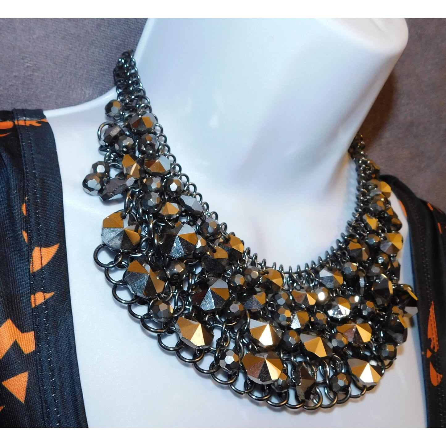 Glam Goth Sparkly Gemmed Bib Statement Necklace
