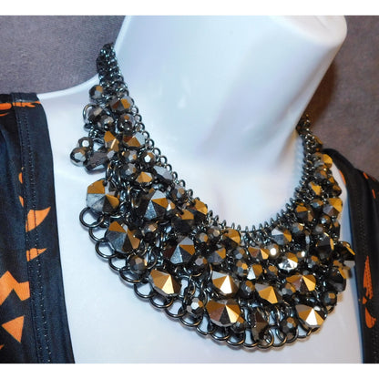 Glam Goth Sparkly Gemmed Bib Statement Necklace
