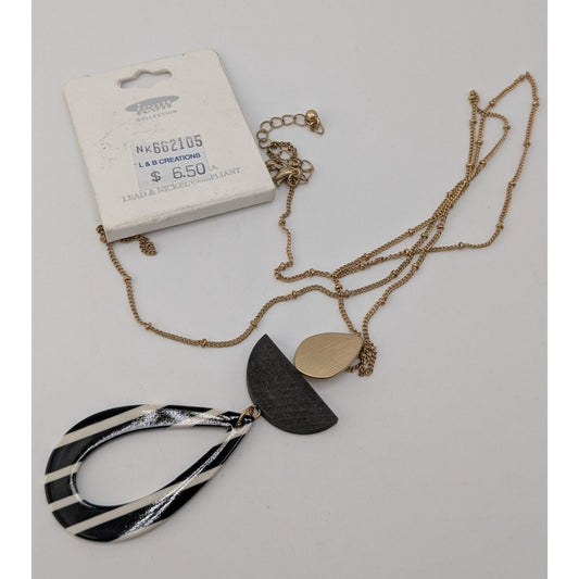 Icon Collection Geometric Pendant Necklace Black White Gold Retro 80s