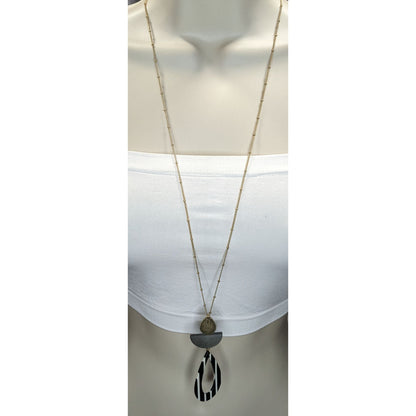 Icon Collection Geometric Pendant Necklace Black White Gold Retro 80s