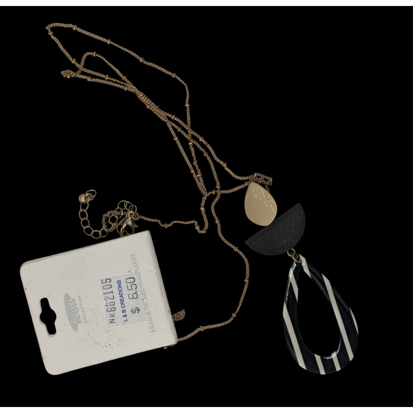 Icon Collection Geometric Pendant Necklace Black White Gold Retro 80s