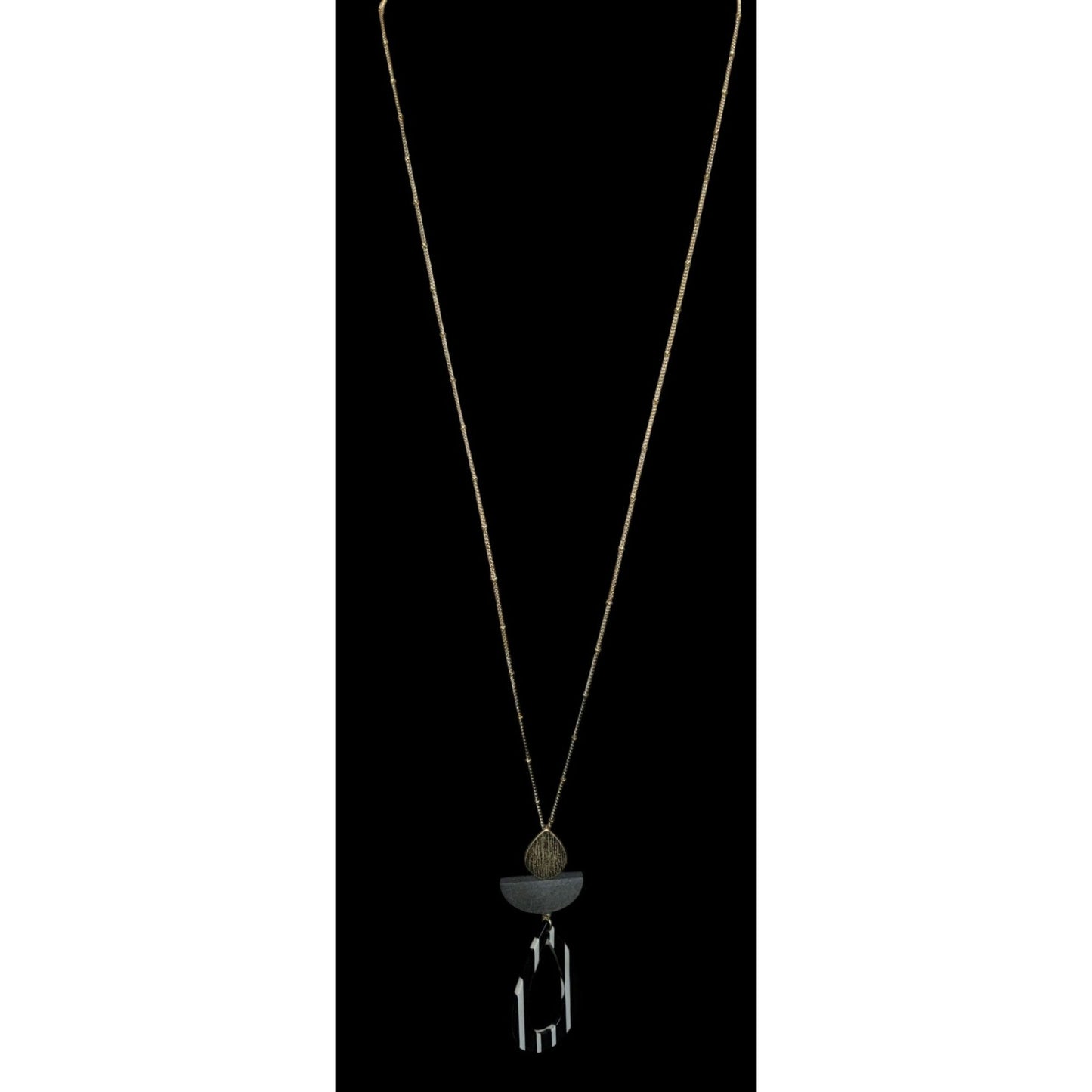 Icon Collection Geometric Pendant Necklace Black White Gold Retro 80s
