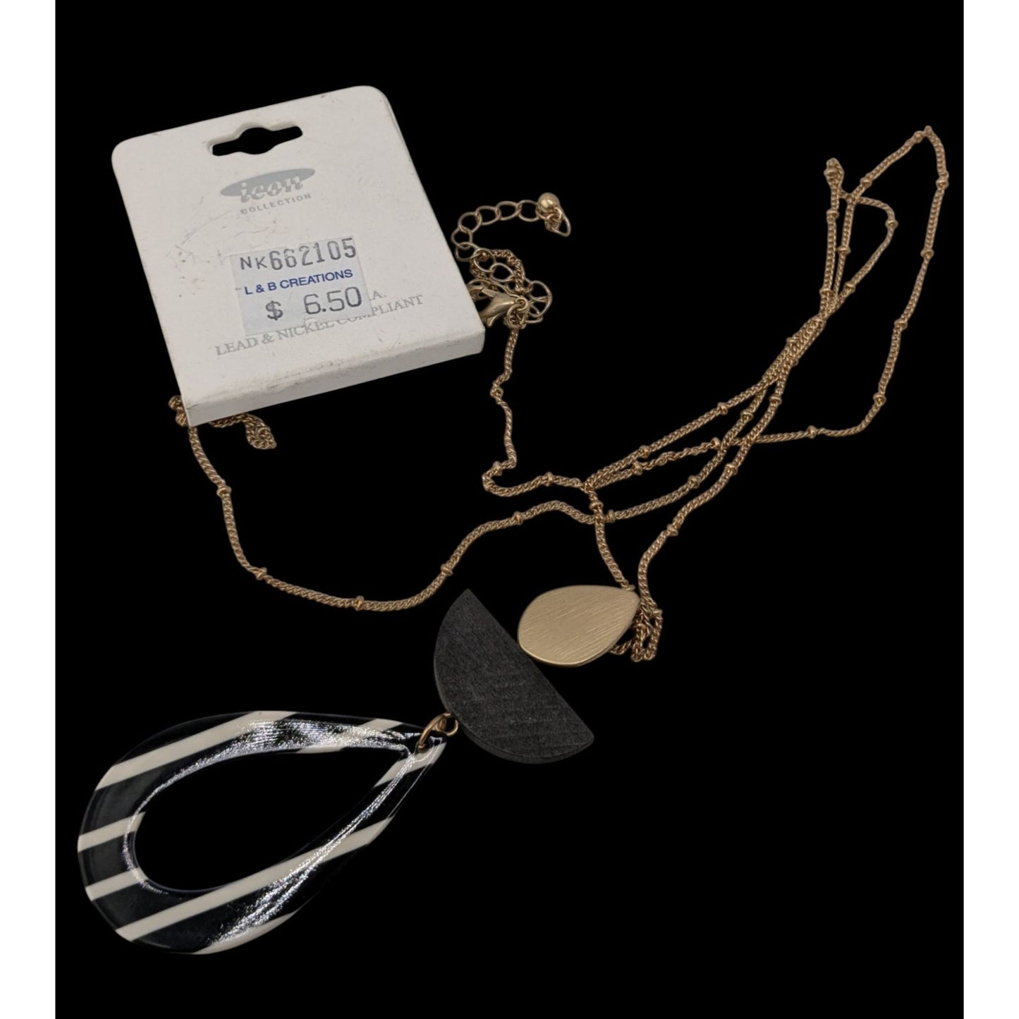 Icon Collection Geometric Pendant Necklace Black White Gold Retro 80s