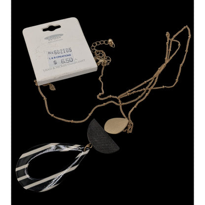 Icon Collection Geometric Pendant Necklace Black White Gold Retro 80s
