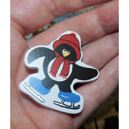 Kidcore Winter Ice Skating Penguin Brooch