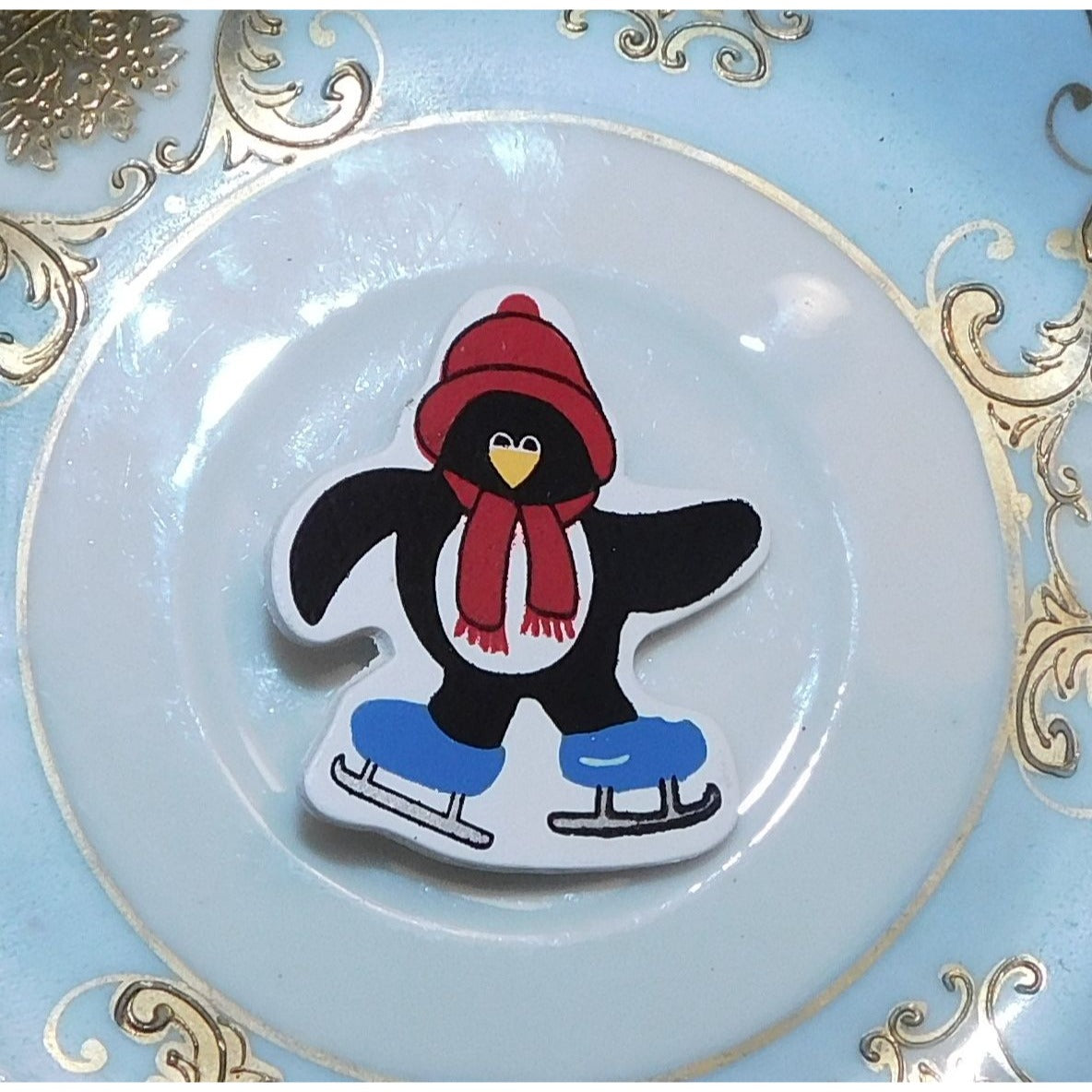 Kidcore Winter Ice Skating Penguin Brooch