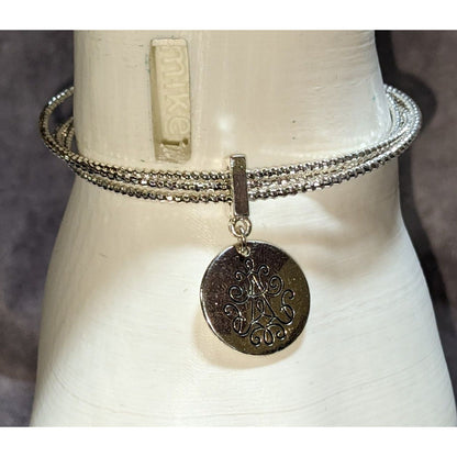 Boho Vintage Avon Lita Scroll Cuff Bracelet Silver Tone Multi Strand Charm Bracelet