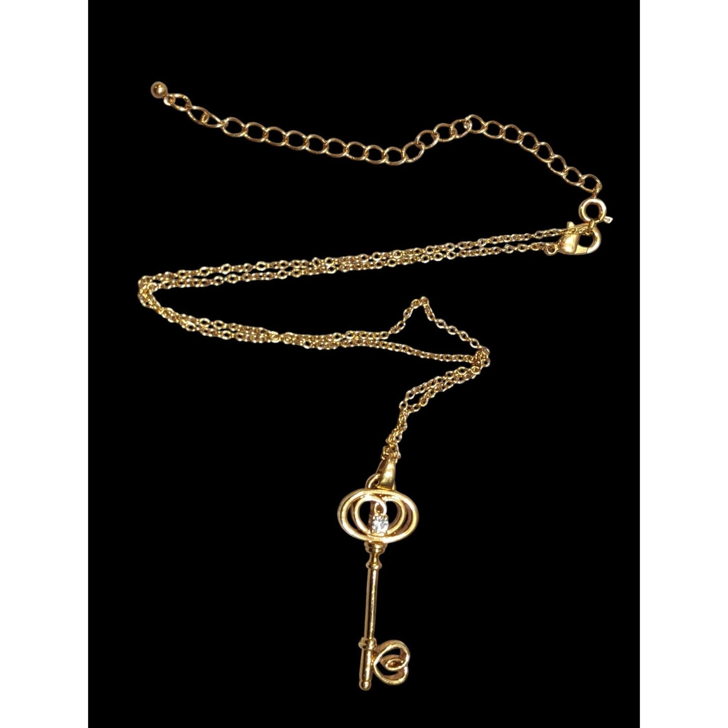 Whimsical Fantasy Gold Tone Skeleton Key Pendant Necklace