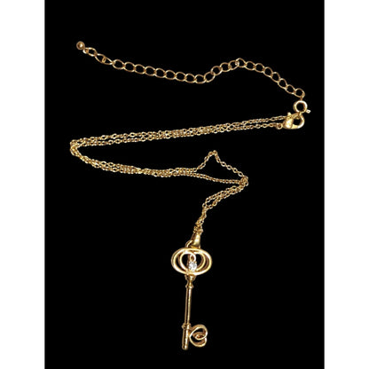 Whimsical Fantasy Gold Tone Skeleton Key Pendant Necklace