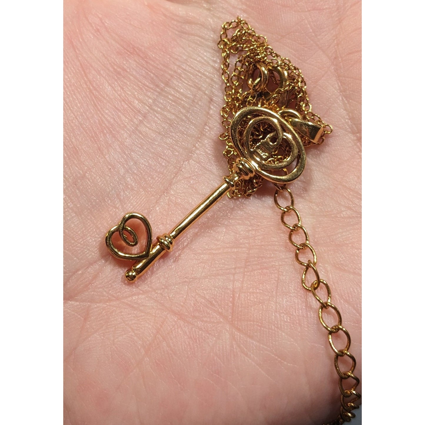 Whimsical Fantasy Gold Tone Skeleton Key Pendant Necklace