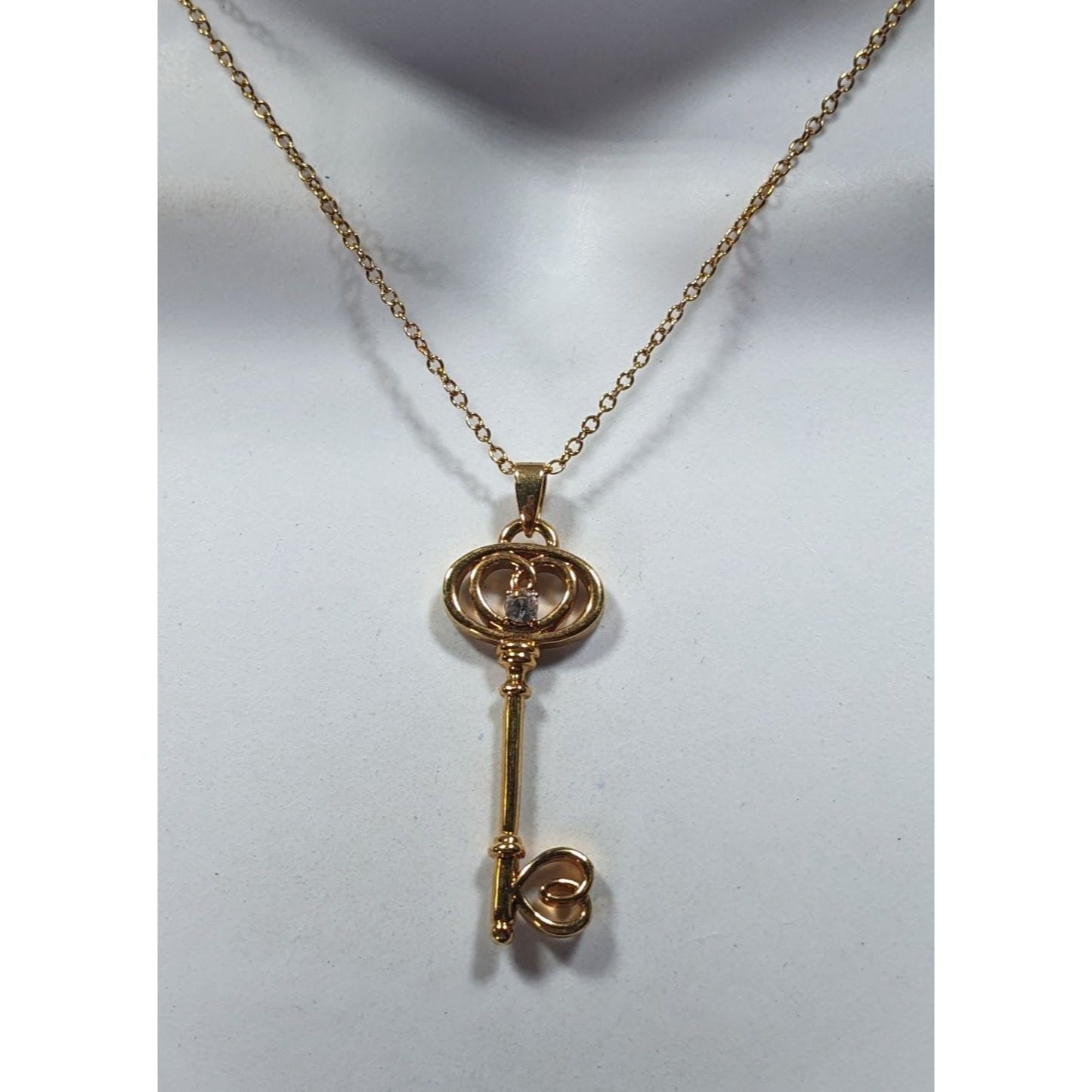 Whimsical Fantasy Gold Tone Skeleton Key Pendant Necklace