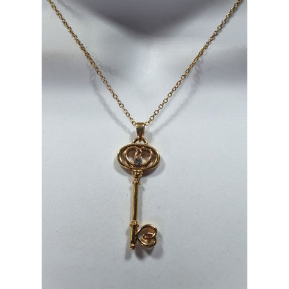 Whimsical Fantasy Gold Tone Skeleton Key Pendant Necklace