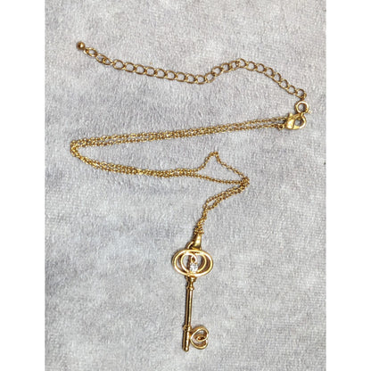 Whimsical Fantasy Gold Tone Skeleton Key Pendant Necklace