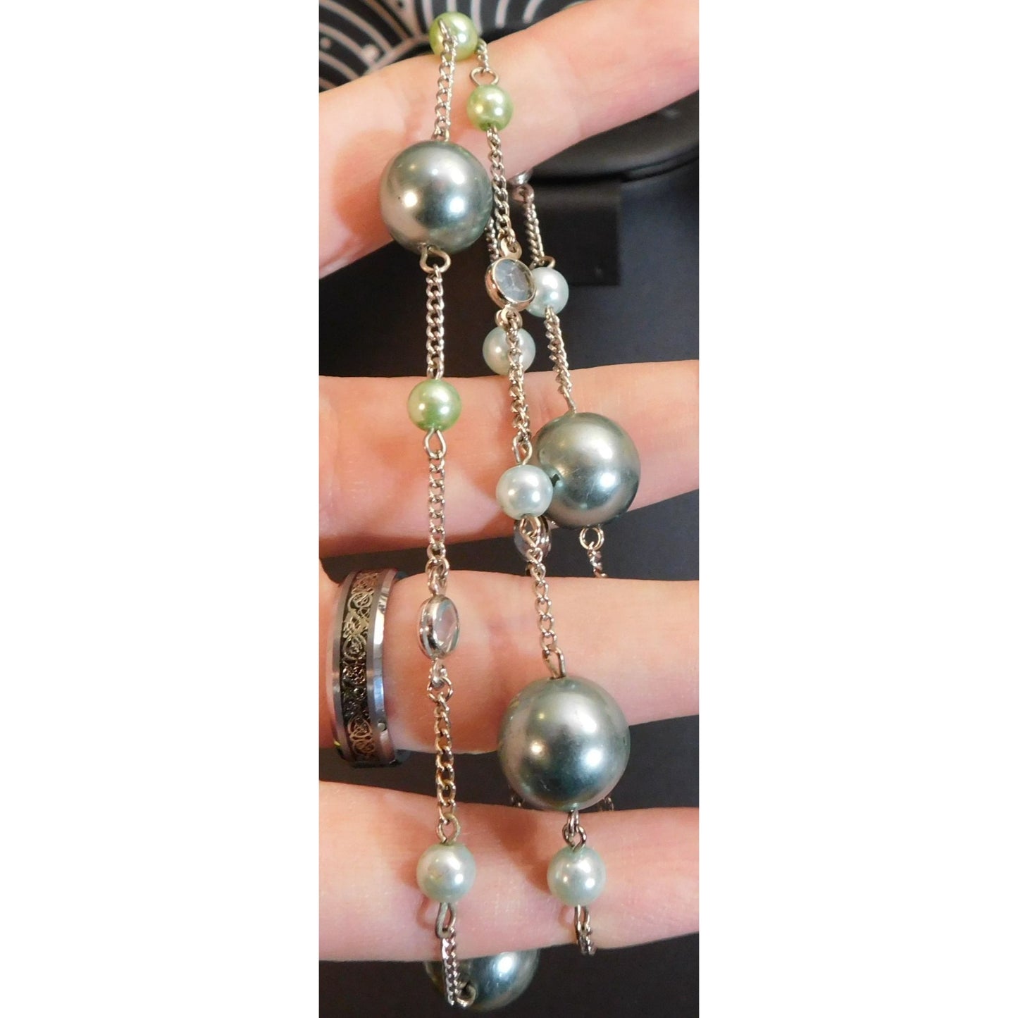 Mermaidcore Blue And Green Faux Pearl Station Necklace