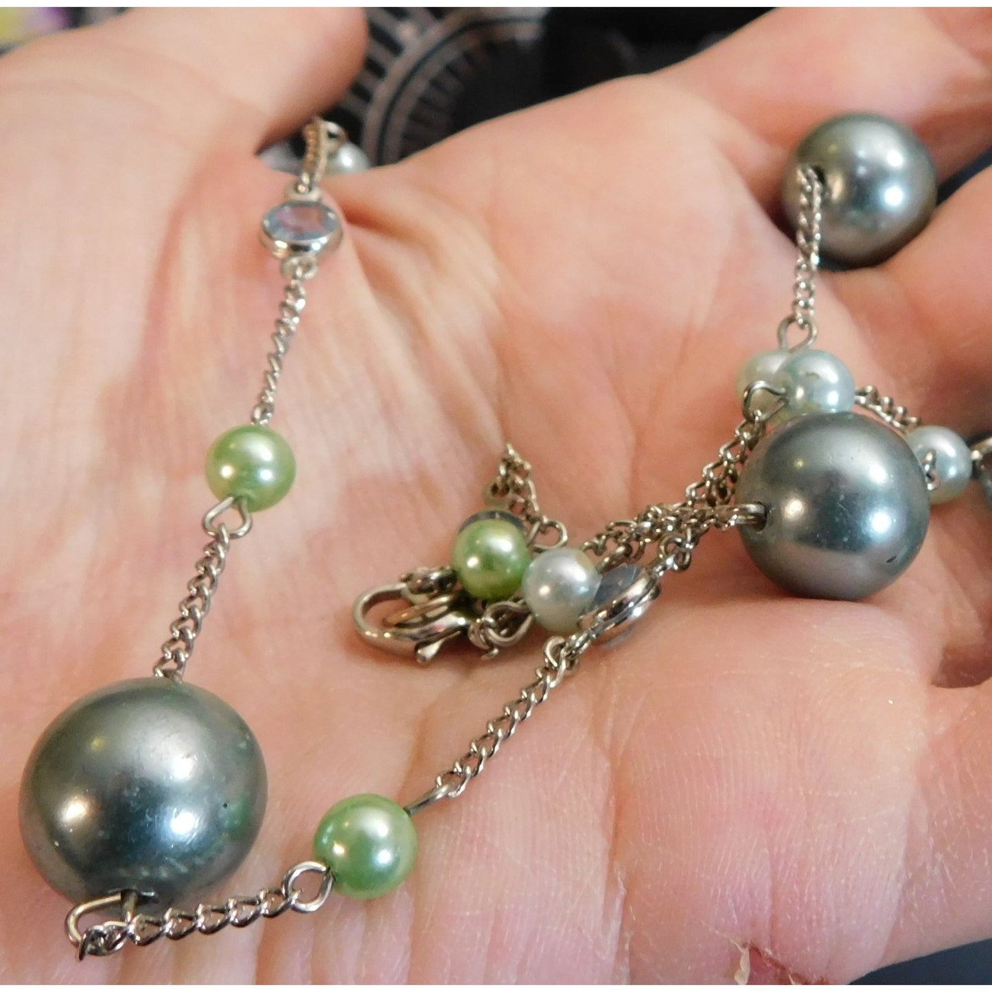 Mermaidcore Blue And Green Faux Pearl Station Necklace