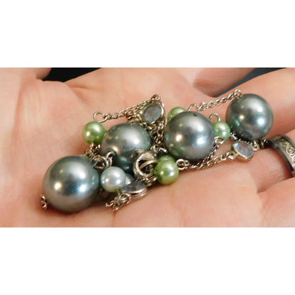 Mermaidcore Blue And Green Faux Pearl Station Necklace