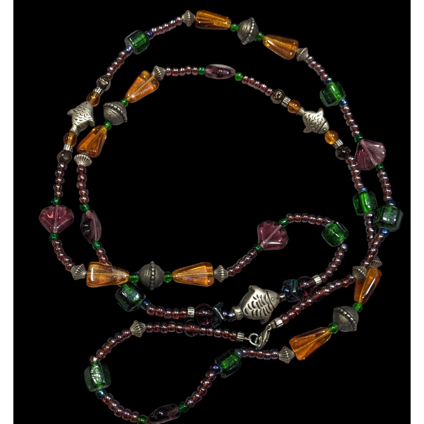 Handmade Glass Beaded Fish Charm Necklace