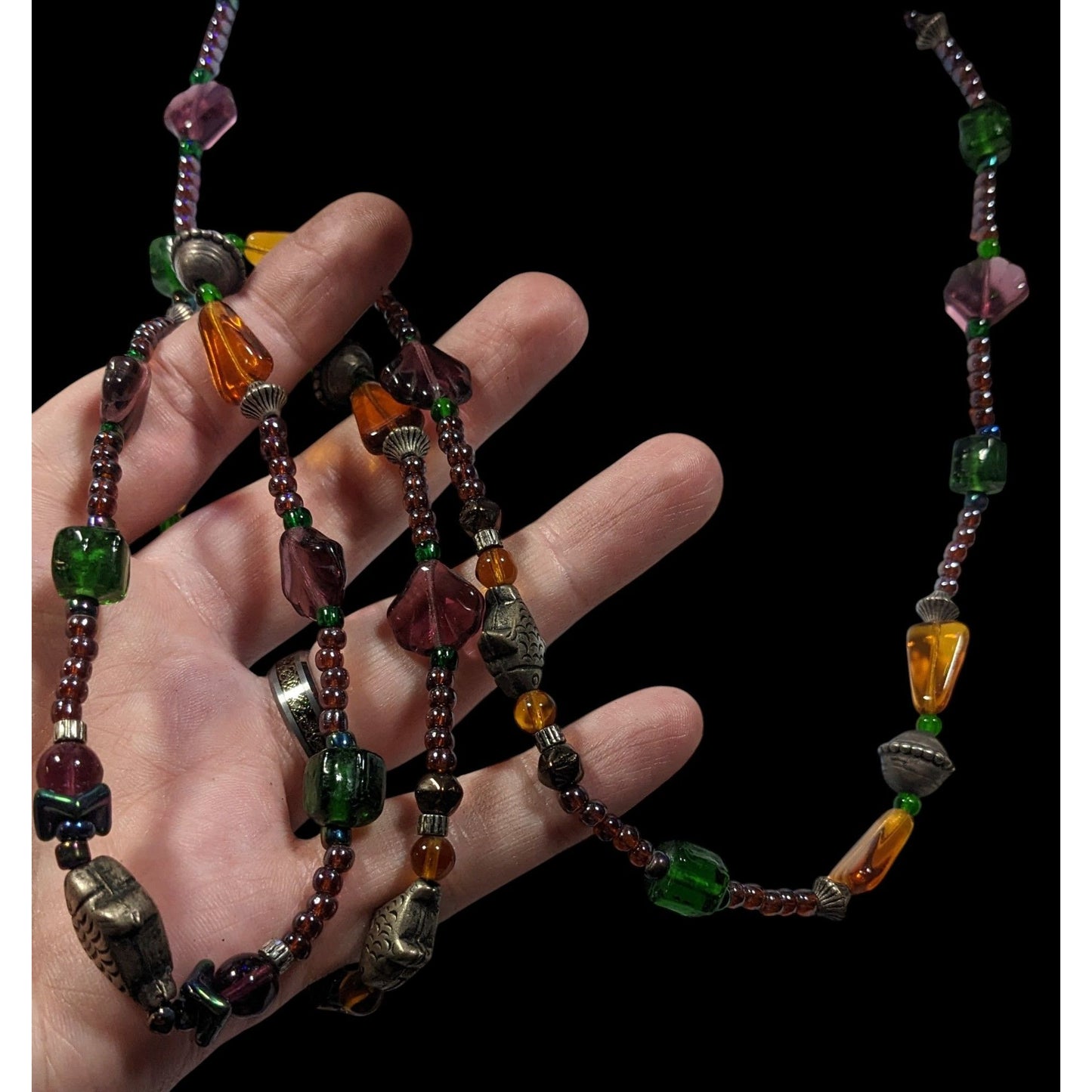 Handmade Glass Beaded Fish Charm Necklace