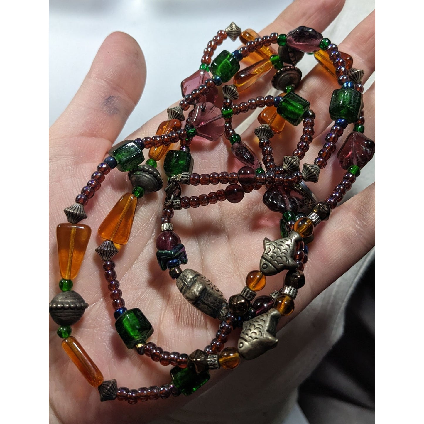 Handmade Glass Beaded Fish Charm Necklace