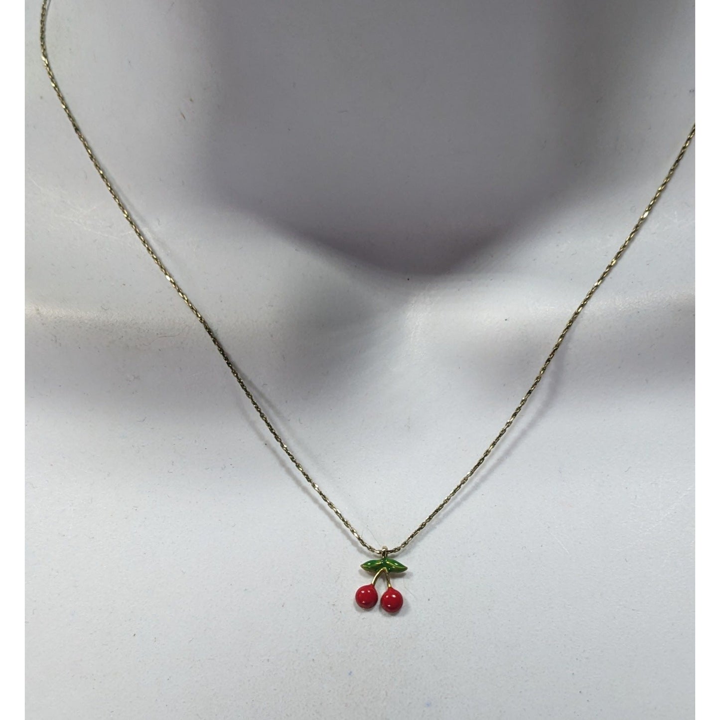 Minimalist Cherry Pendant Necklace With Gold Tone Chain