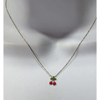 Minimalist Cherry Pendant Necklace With Gold Tone Chain