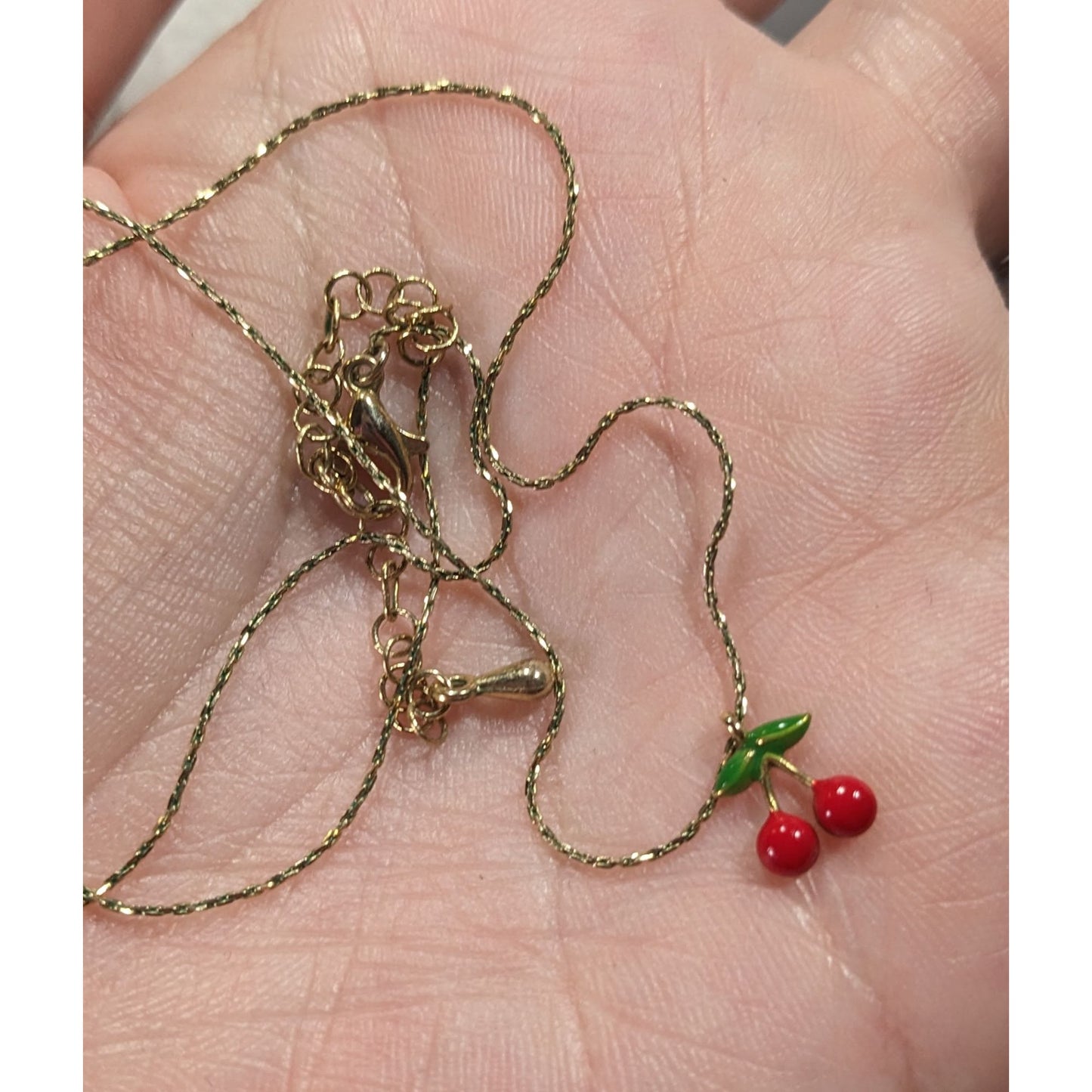 Minimalist Cherry Pendant Necklace With Gold Tone Chain