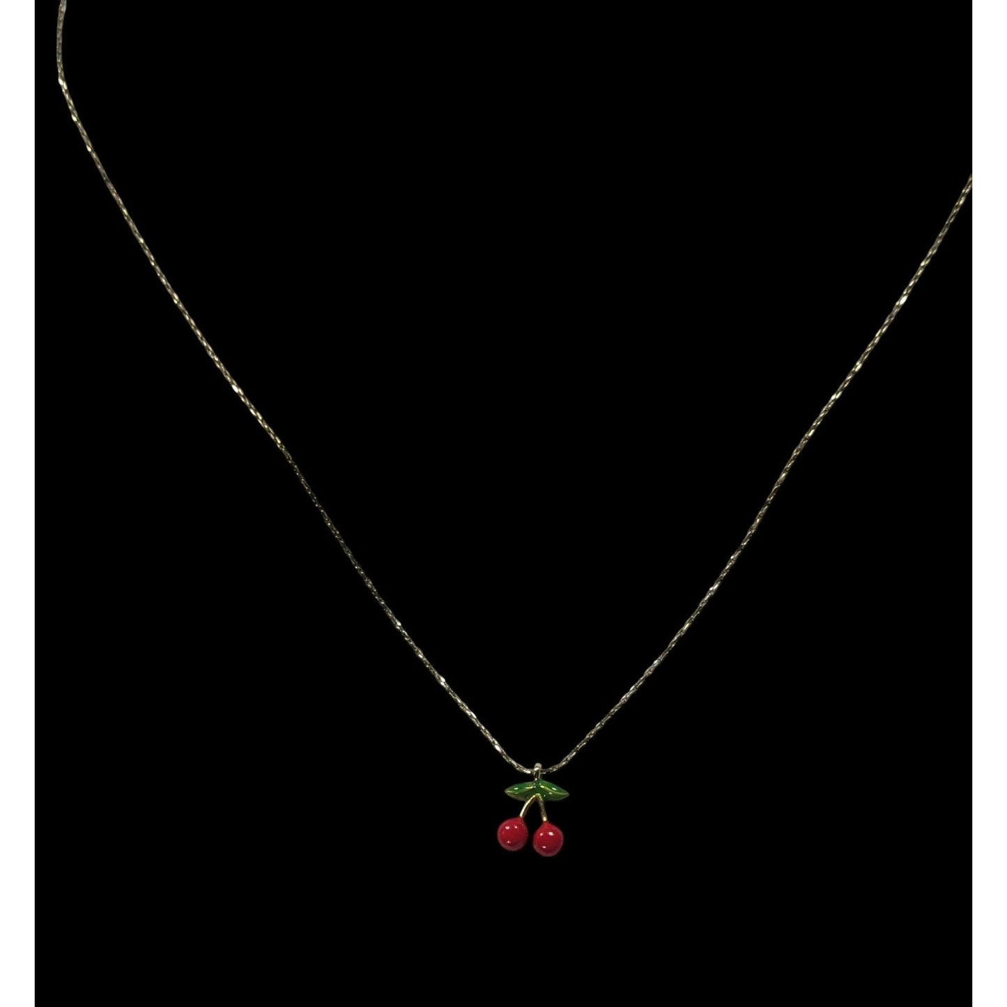 Minimalist Cherry Pendant Necklace With Gold Tone Chain