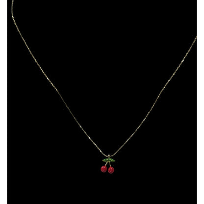 Minimalist Cherry Pendant Necklace With Gold Tone Chain