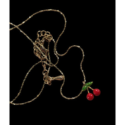 Minimalist Cherry Pendant Necklace With Gold Tone Chain
