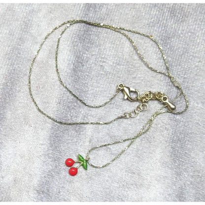 Minimalist Cherry Pendant Necklace With Gold Tone Chain