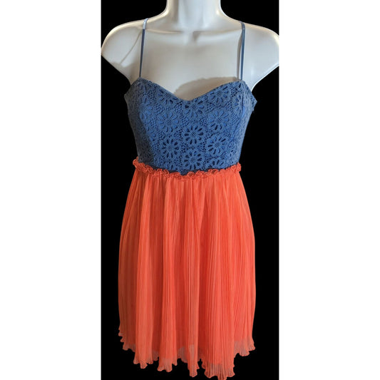 City Studios Lace Bodice Dress Blue Orange Y2K Floral Summer