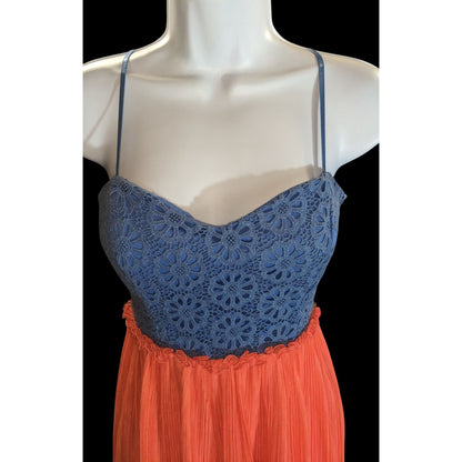 City Studios Lace Bodice Dress Blue Orange Y2K Floral Summer