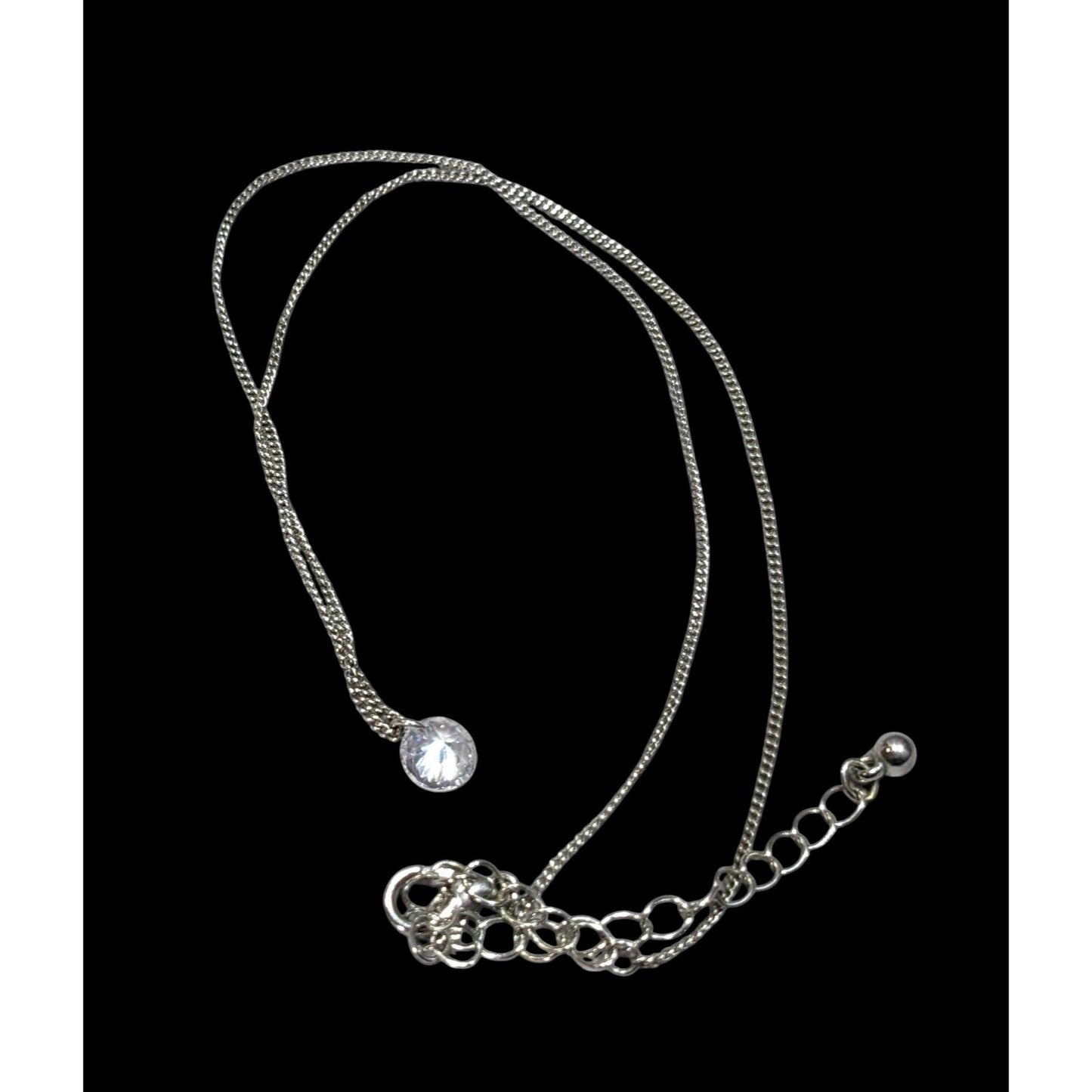 Minimalist Dainty Circular Cubic Zirconia Pendant On Silver Tone Chain
