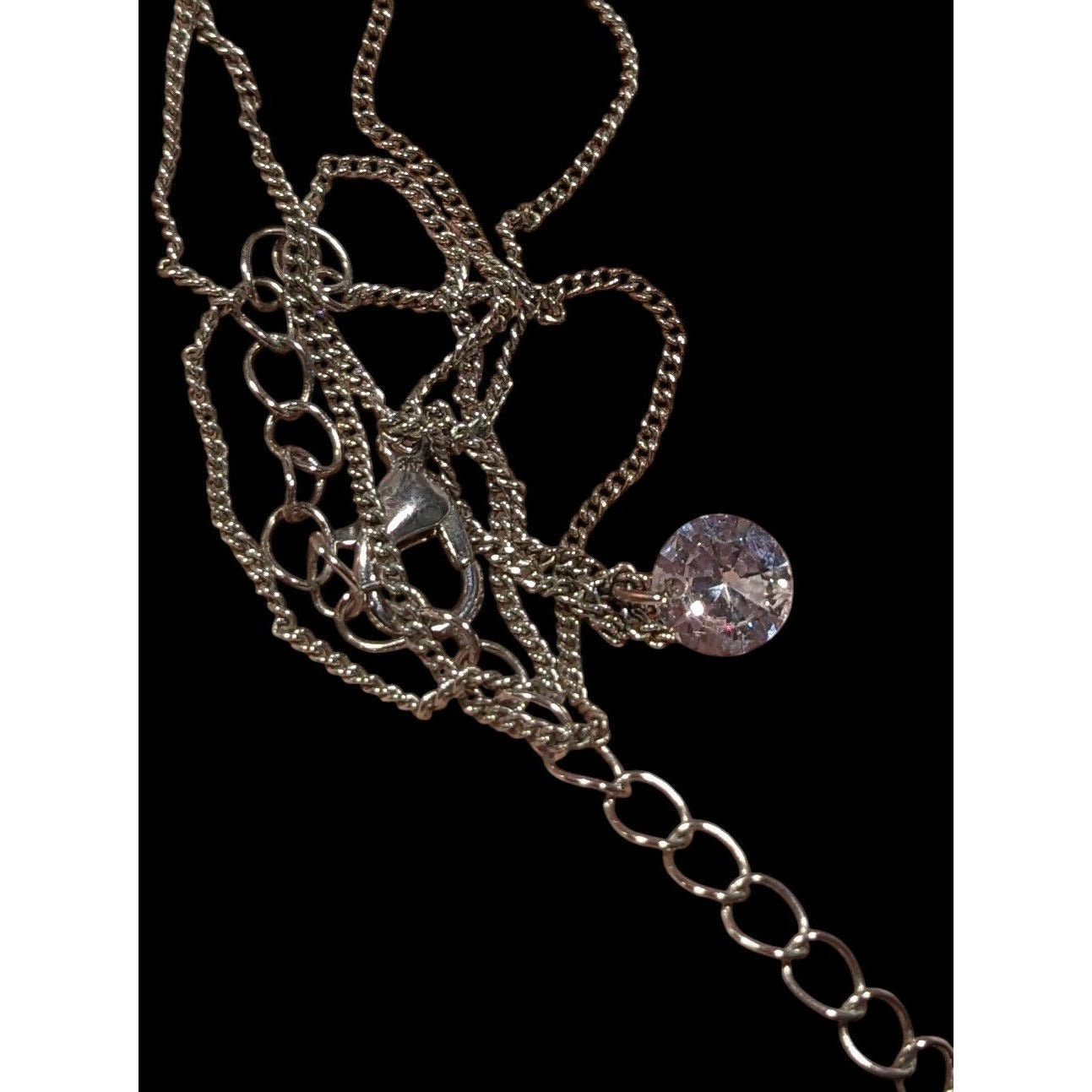 Minimalist Dainty Circular Cubic Zirconia Pendant On Silver Tone Chain