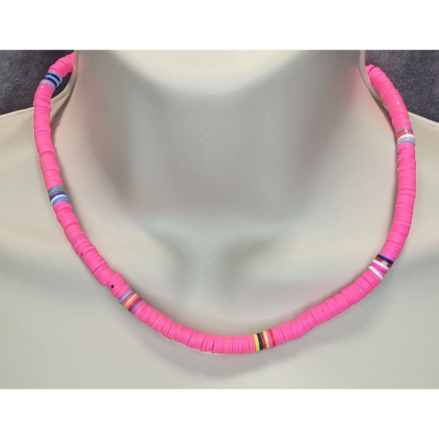 Heishi Beaded Pink And Multicolor Necklace