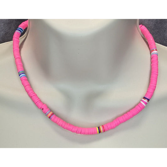 Heishi Beaded Pink And Multicolor Necklace