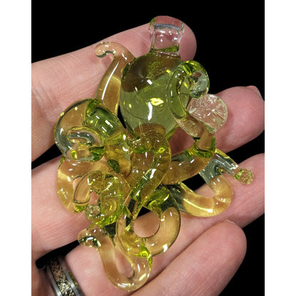 Whimsical Octopus Lime Green Lamp Work Glass Pendant